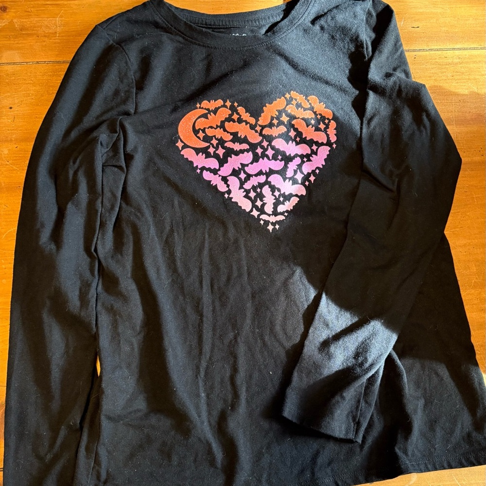 Cat & Jack Black Long-Sleeve Tee with Pink to Orange Heart Graphic